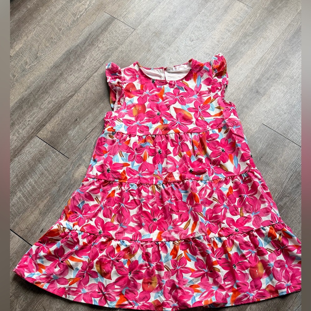Floral Tiered Mini Dress in Bright Pink